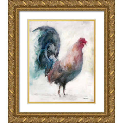 Transitional Rooster I Gold Ornate Wood Framed Art Print with Double Matting by Stellar Design Studio