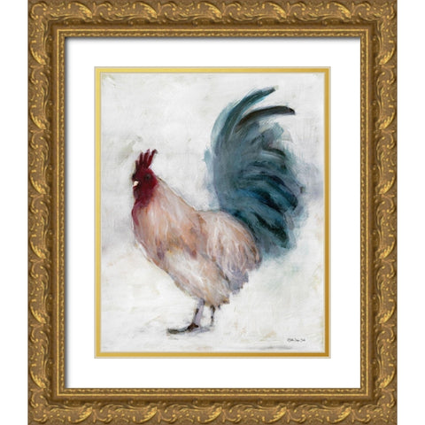 Transitional Rooster II Gold Ornate Wood Framed Art Print with Double Matting by Stellar Design Studio