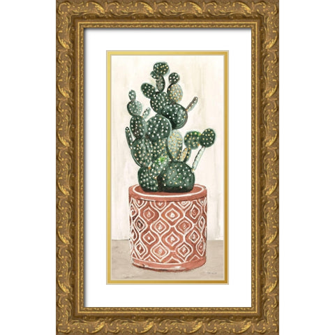 Cactus in Pot 1 Gold Ornate Wood Framed Art Print with Double Matting by Stellar Design Studio