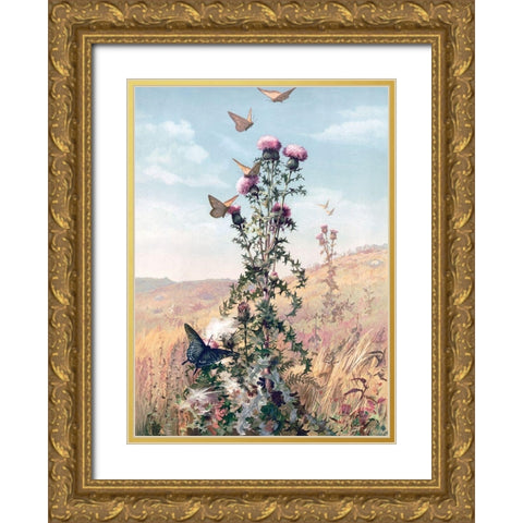 Meadow Butterflies Gold Ornate Wood Framed Art Print with Double Matting by Stellar Design Studio