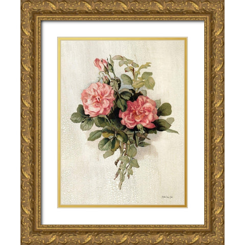 Pink Roses Gold Ornate Wood Framed Art Print with Double Matting by Stellar Design Studio