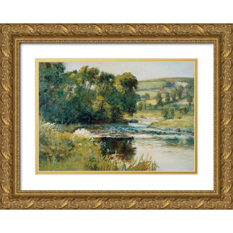 Streamside   Gold Ornate Wood Framed Art Print with Double Matting by Stellar Design Studio