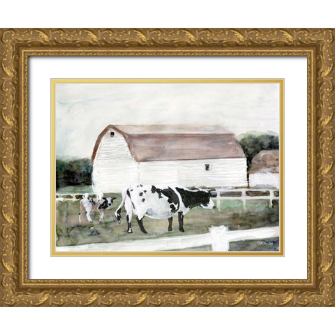 Country Farm     Gold Ornate Wood Framed Art Print with Double Matting by Stellar Design Studio