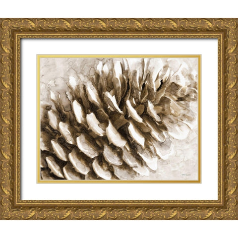 Snowy Pinecone Gold Ornate Wood Framed Art Print with Double Matting by Stellar Design Studio