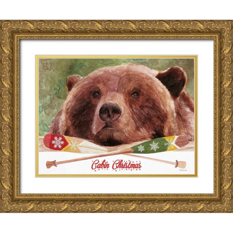 Cabin Christmas Gold Ornate Wood Framed Art Print with Double Matting by Stellar Design Studio