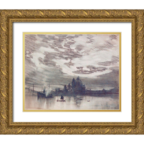 Moonlight Over Venice 1 Gold Ornate Wood Framed Art Print with Double Matting by Stellar Design Studio