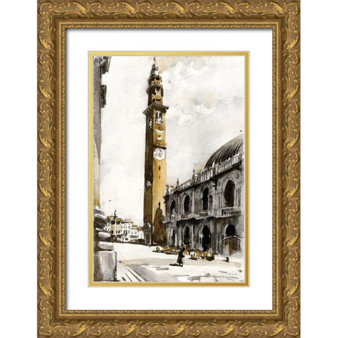 Paris Street 5 Gold Ornate Wood Framed Art Print with Double Matting by Stellar Design Studio