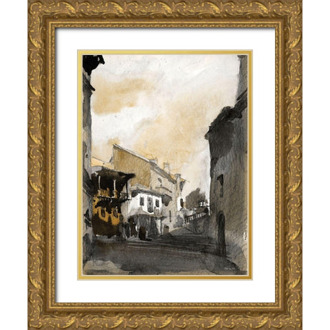 Paris Street 6 Gold Ornate Wood Framed Art Print with Double Matting by Stellar Design Studio