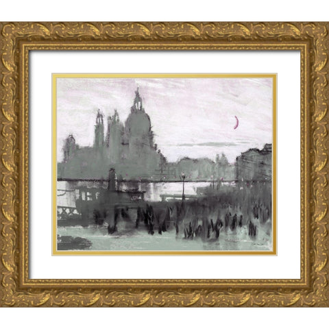 Venice Moonlight Gold Ornate Wood Framed Art Print with Double Matting by Stellar Design Studio