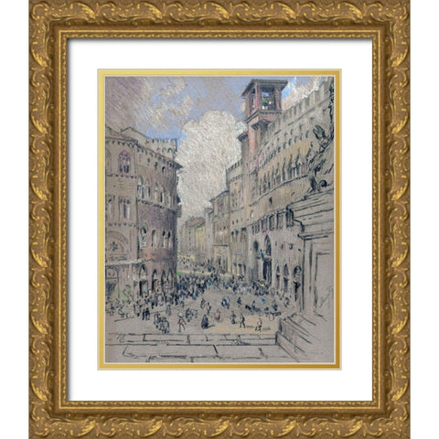 City Square Gold Ornate Wood Framed Art Print with Double Matting by Stellar Design Studio