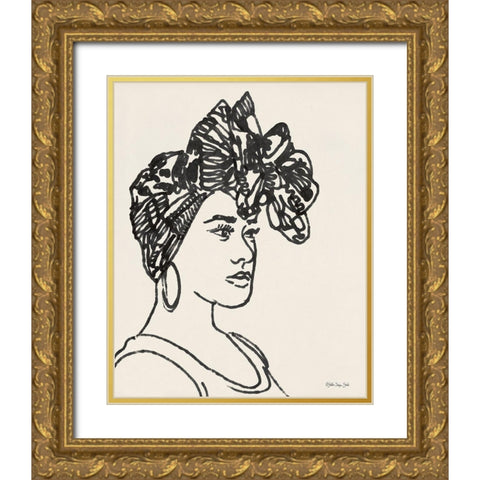 Head Wrap Line Study Gold Ornate Wood Framed Art Print with Double Matting by Stellar Design Studio