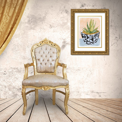 Geo Vase with Succulent Gold Ornate Wood Framed Art Print with Double Matting by Stellar Design Studio