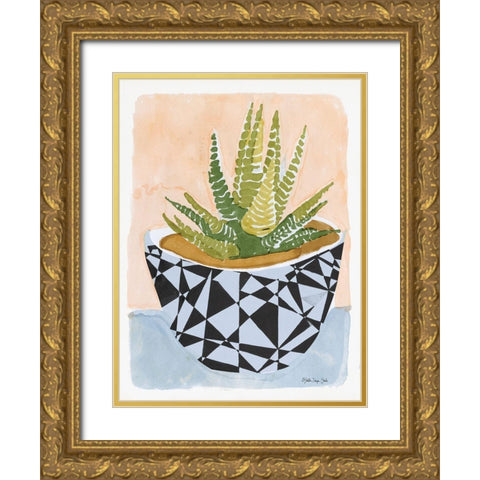 Geo Vase with Succulent Gold Ornate Wood Framed Art Print with Double Matting by Stellar Design Studio