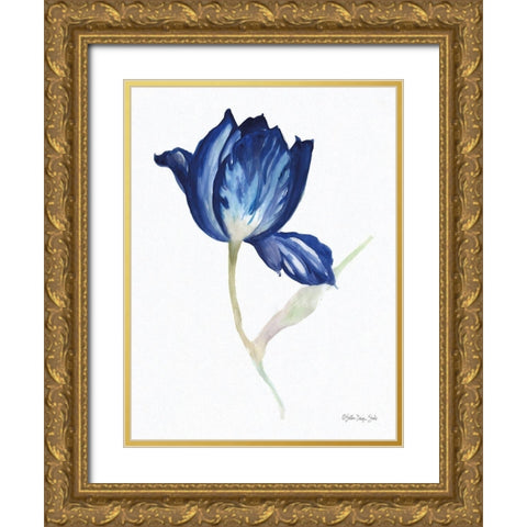 Blue Flower Stem II Gold Ornate Wood Framed Art Print with Double Matting by Stellar Design Studio