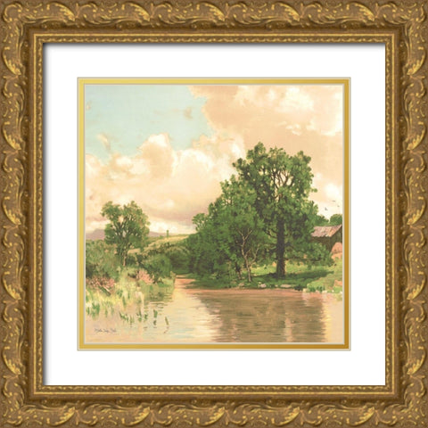 Country Pond 2 Gold Ornate Wood Framed Art Print with Double Matting by Stellar Design Studio
