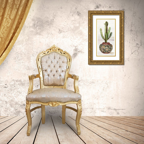 Cactus in Pot 1   Gold Ornate Wood Framed Art Print with Double Matting by Stellar Design Studio
