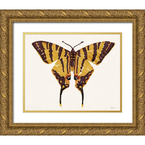 Papillon 2 Gold Ornate Wood Framed Art Print with Double Matting by Stellar Design Studio