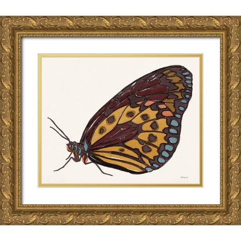 Papillon 5 Gold Ornate Wood Framed Art Print with Double Matting by Stellar Design Studio