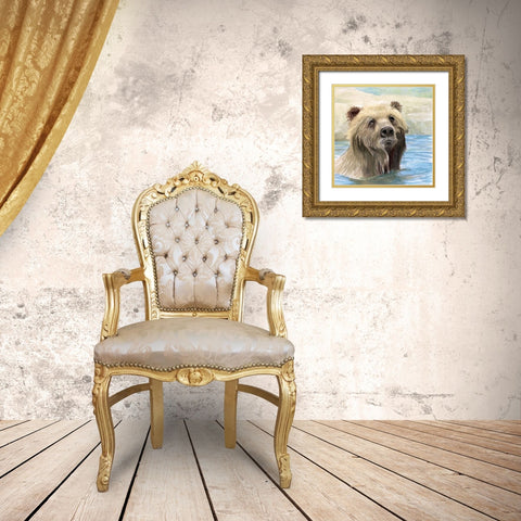 Bear Bath Gold Ornate Wood Framed Art Print with Double Matting by Stellar Design Studio