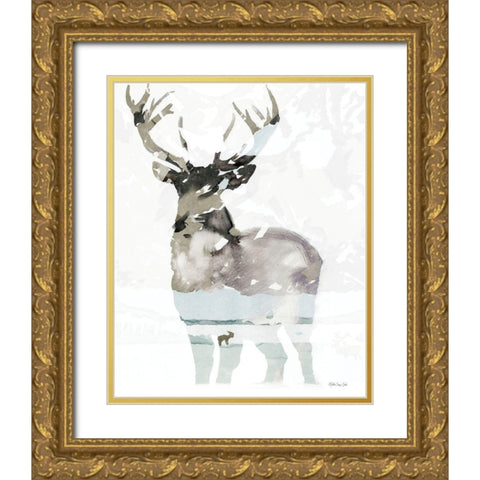 Elk Impression 1 Gold Ornate Wood Framed Art Print with Double Matting by Stellar Design Studio