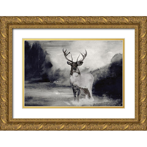Bull in Forest 1 Gold Ornate Wood Framed Art Print with Double Matting by Stellar Design Studio