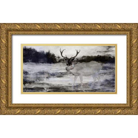 Bull in Forest 2 Gold Ornate Wood Framed Art Print with Double Matting by Stellar Design Studio