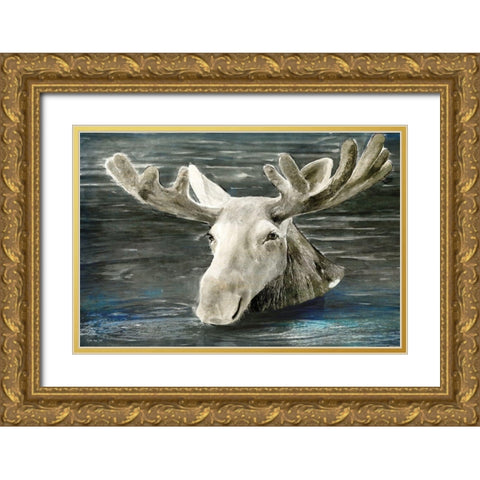 Lake Moose Gold Ornate Wood Framed Art Print with Double Matting by Stellar Design Studio