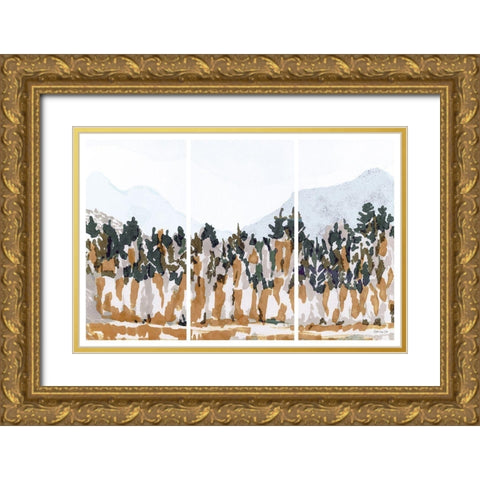 Big Mountain Triptych Gold Ornate Wood Framed Art Print with Double Matting by Stellar Design Studio