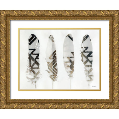 Feathers 1    Gold Ornate Wood Framed Art Print with Double Matting by Stellar Design Studio