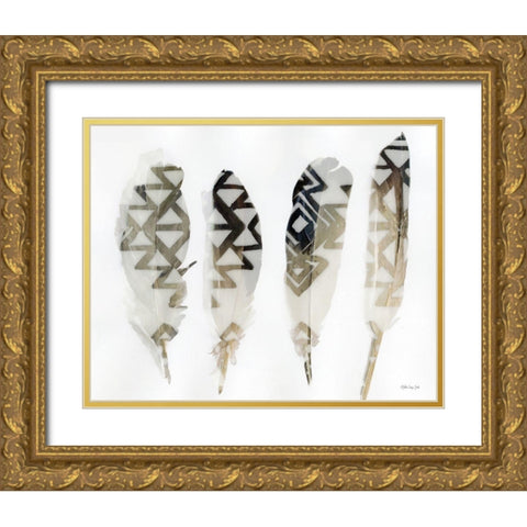Feathers 2    Gold Ornate Wood Framed Art Print with Double Matting by Stellar Design Studio