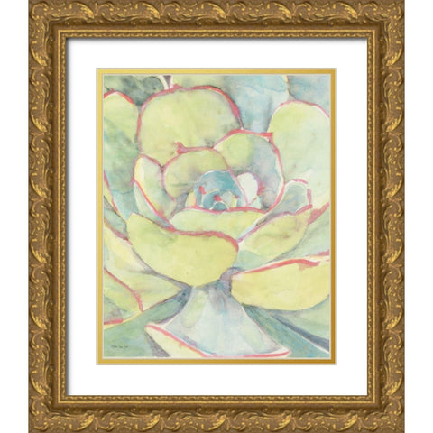 Succulent Bloom 2 Gold Ornate Wood Framed Art Print with Double Matting by Stellar Design Studio