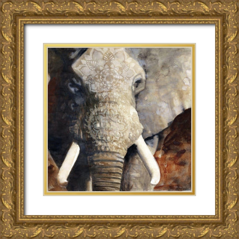 Mandala Elephant Gold Ornate Wood Framed Art Print with Double Matting by Stellar Design Studio