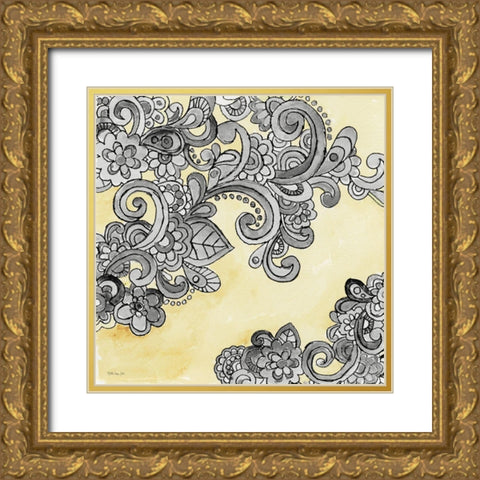 Yellow--Gray Pattern 2 Gold Ornate Wood Framed Art Print with Double Matting by Stellar Design Studio