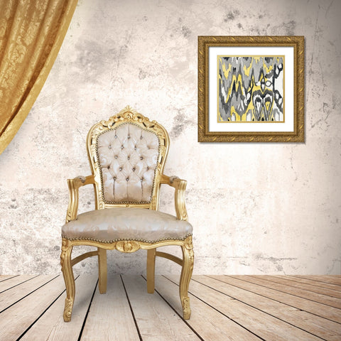 Yellow-Gray Ikat 1 Gold Ornate Wood Framed Art Print with Double Matting by Stellar Design Studio