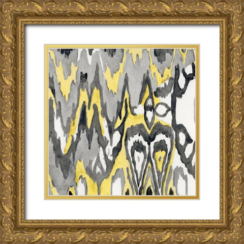 Yellow-Gray Ikat 1 Gold Ornate Wood Framed Art Print with Double Matting by Stellar Design Studio