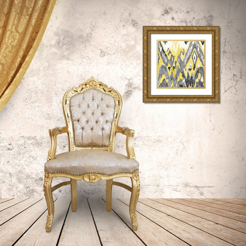 Yellow-Gray Ikat 2 Gold Ornate Wood Framed Art Print with Double Matting by Stellar Design Studio