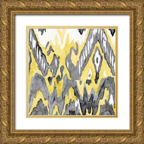 Yellow-Gray Ikat 2 Gold Ornate Wood Framed Art Print with Double Matting by Stellar Design Studio