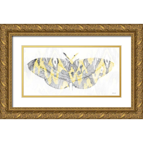 Yellow-Gray Patterned Moth 1 Gold Ornate Wood Framed Art Print with Double Matting by Stellar Design Studio