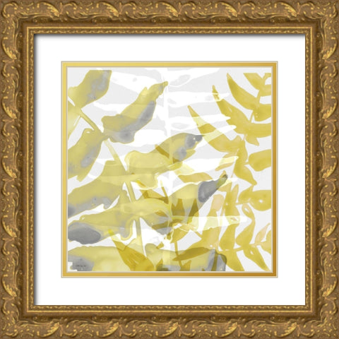 Yellow-Gray Leaves 1 Gold Ornate Wood Framed Art Print with Double Matting by Stellar Design Studio