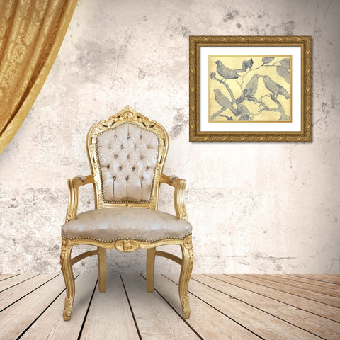 Yellow-Gray Birds 1 Gold Ornate Wood Framed Art Print with Double Matting by Stellar Design Studio