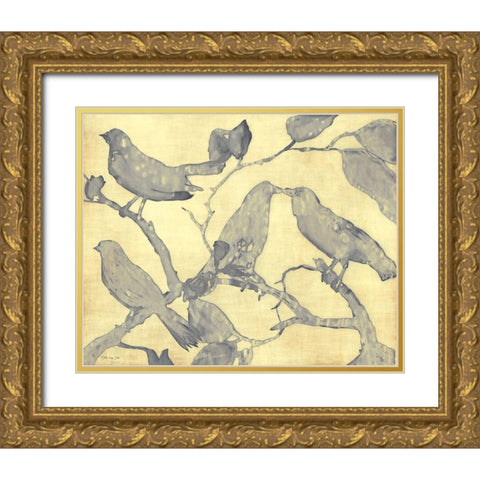 Yellow-Gray Birds 1 Gold Ornate Wood Framed Art Print with Double Matting by Stellar Design Studio