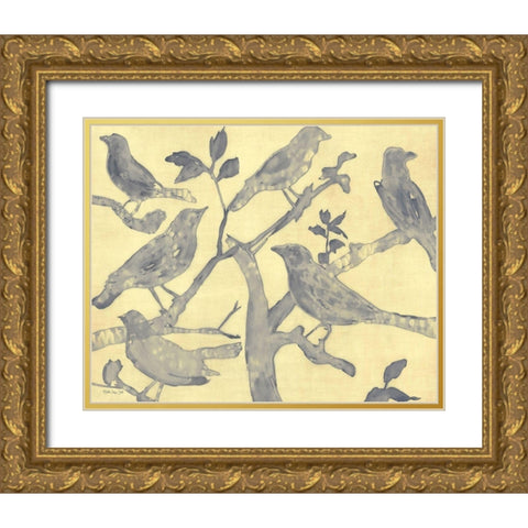 Yellow-Gray Birds 2 Gold Ornate Wood Framed Art Print with Double Matting by Stellar Design Studio