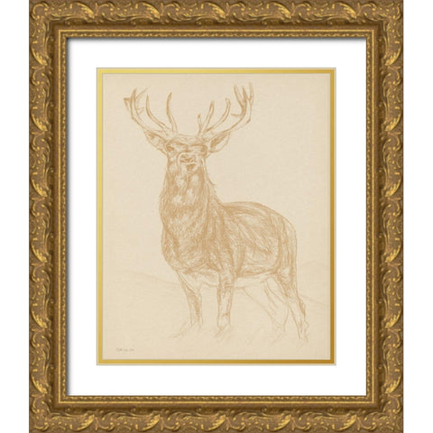 Buck Sketch Gold Ornate Wood Framed Art Print with Double Matting by Stellar Design Studio