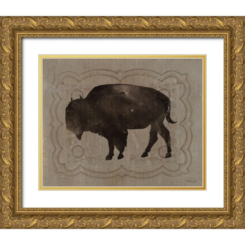 Buffalo Impression 2 Gold Ornate Wood Framed Art Print with Double Matting by Stellar Design Studio