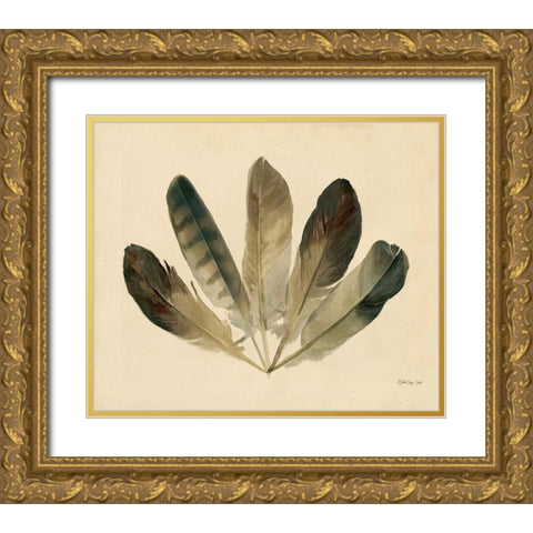 Five Feathers Gold Ornate Wood Framed Art Print with Double Matting by Stellar Design Studio