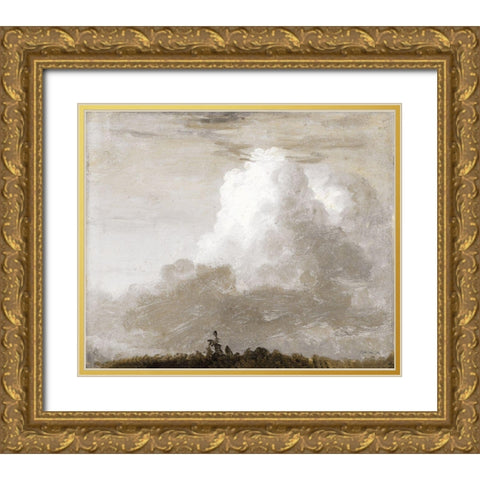 White Clouds Landscape    Gold Ornate Wood Framed Art Print with Double Matting by Stellar Design Studio