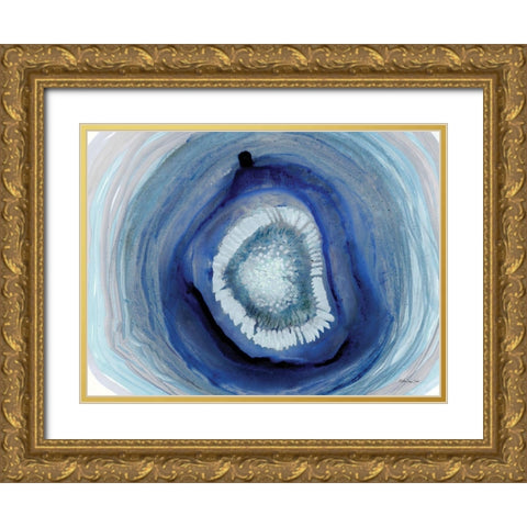 Shades of Blue Agate Gold Ornate Wood Framed Art Print with Double Matting by Stellar Design Studio