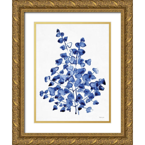 Navy Foliage 2 Gold Ornate Wood Framed Art Print with Double Matting by Stellar Design Studio