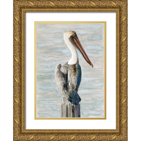 Brown Pelican 1 Gold Ornate Wood Framed Art Print with Double Matting by Stellar Design Studio