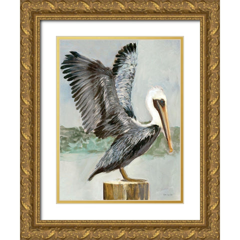 Brown Pelican 2 Gold Ornate Wood Framed Art Print with Double Matting by Stellar Design Studio